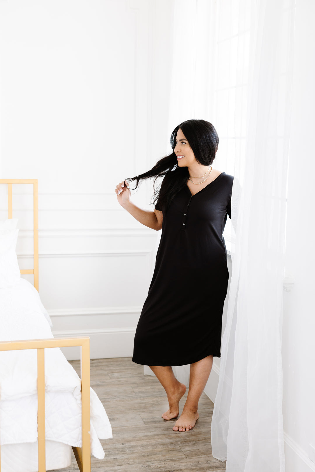 sleep dress black Women's Hit The Snooze Maxi Pajama Sleep Dress in Black Size 2X
